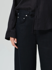 Brynn Drawstring Linen Trouser in Black