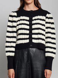 Anna Cardigan in Ivory/Black Stripe