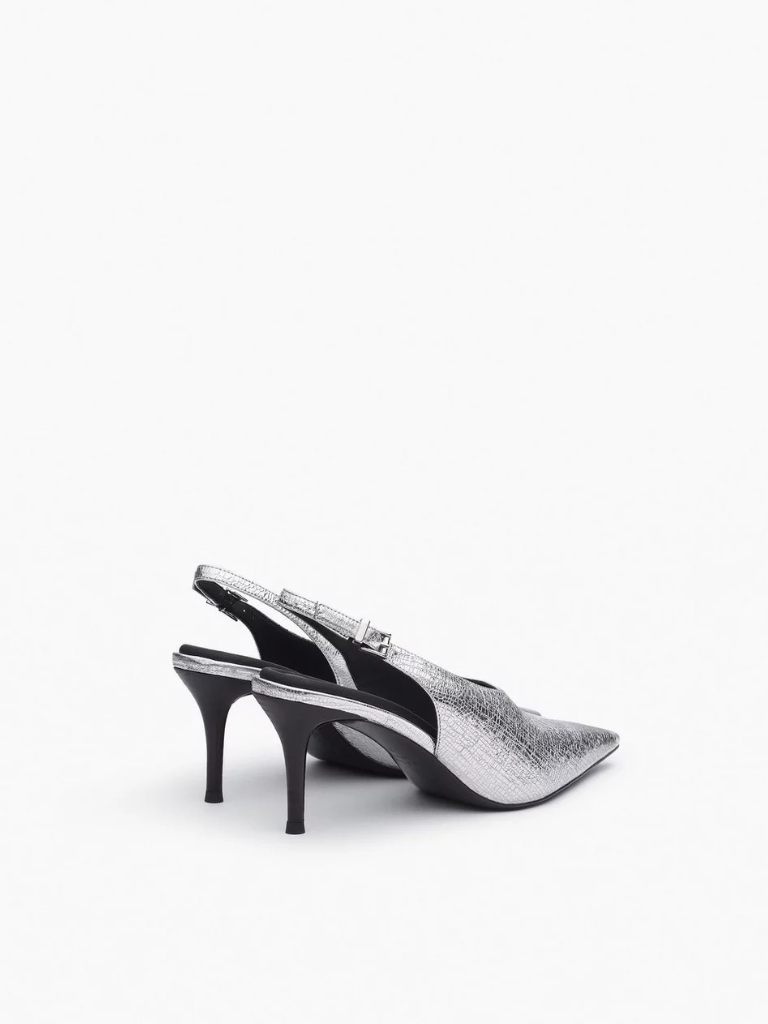 Mercer Leather Slingbacks in Silver