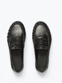 Sydney Ruched Penny Loafer in Black Crinkle