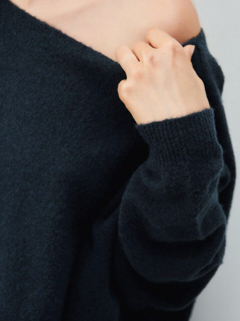 Damsville Boatneck Sweater in Navy/Black Melange