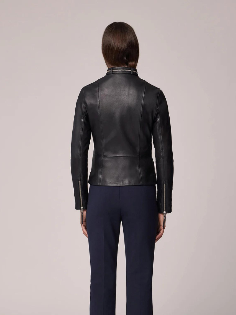 Gigi Leather Biker Jacket in Black