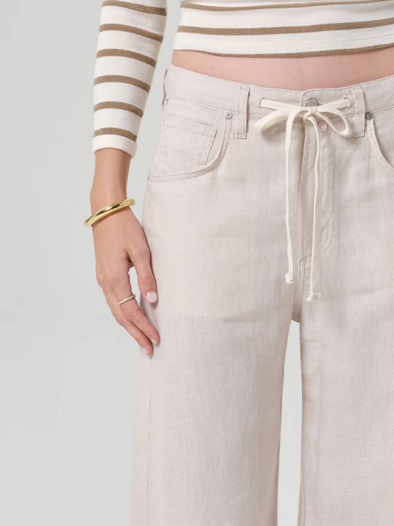 Brynn Drawstring Linen Trouser in Pale Stone