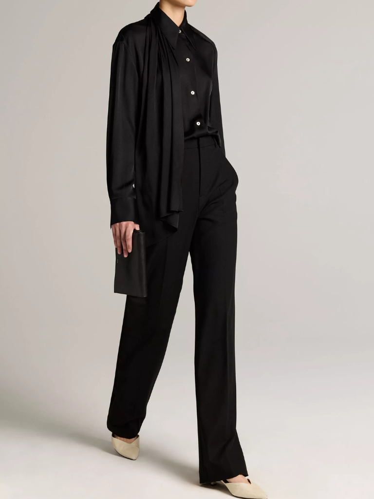 Elsa Fine Suiting High-Rise Straight-Leg Trouser in Black