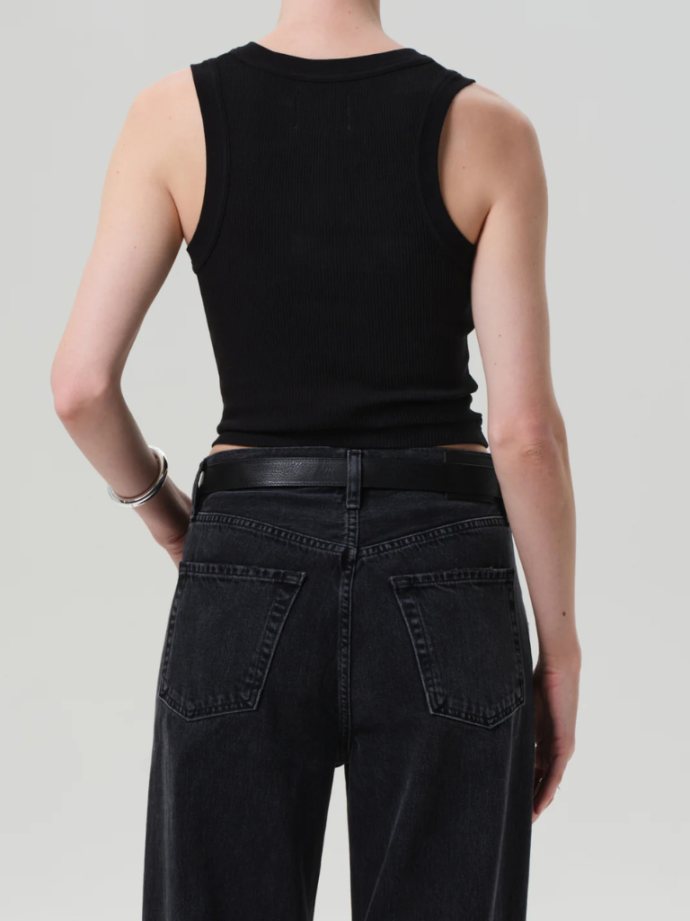 Caralyn Button Front Rib Tank in Black