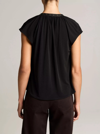Studded Matte Jersey Cap-Sleeve Top in Black