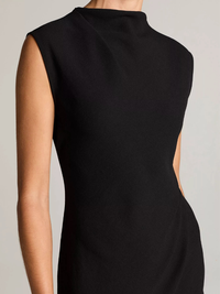 Draped Crepe Funnel-Neck Dress in Black