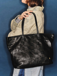 Marny Embossed Leather Tote in Black Check