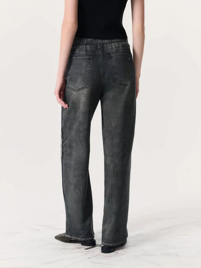 Miramar Terry Wide-Leg Track Pants in Washed Black
