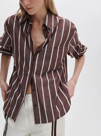 Connie Poplin Shirt in Rosewood Stripe