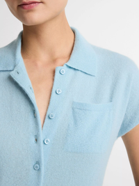Cashmere-Silk Short-Sleeve Polo Sweater in Clearwater
