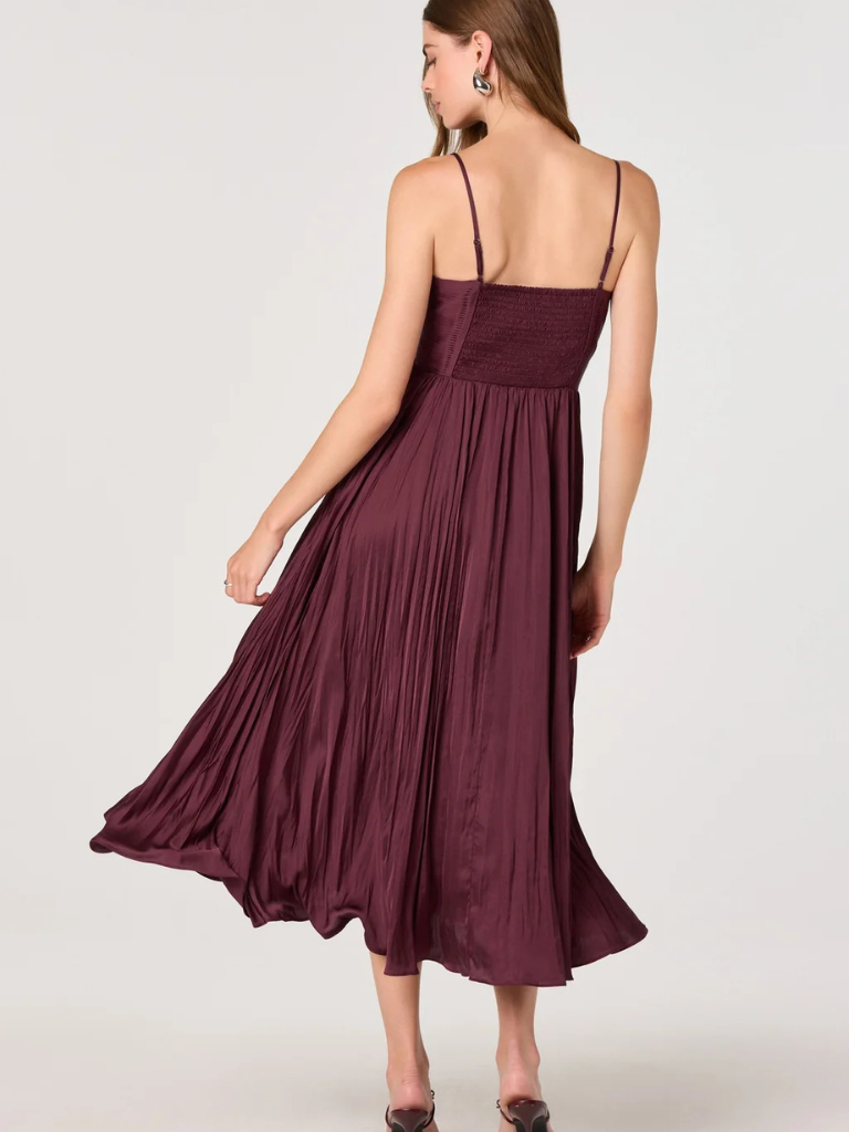 Maeve Pleated Midi Dress in Wine