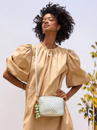 Midi Sac in Silver Specchio Woven Checker