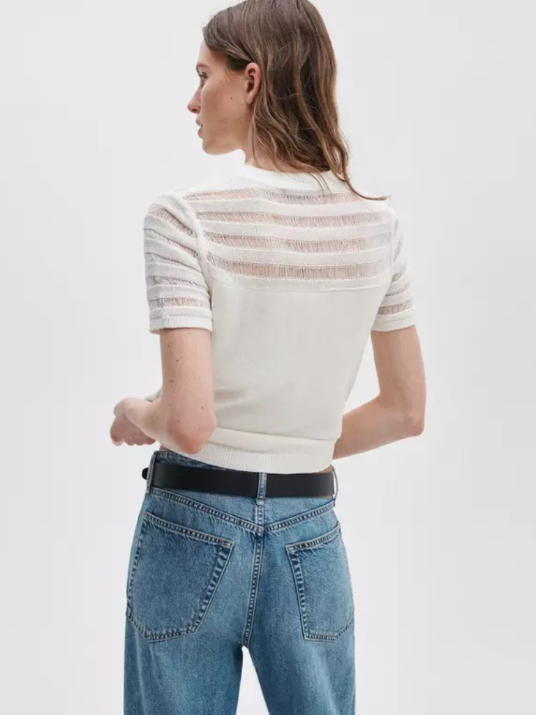 Britt Short-Sleeve Sweater in White