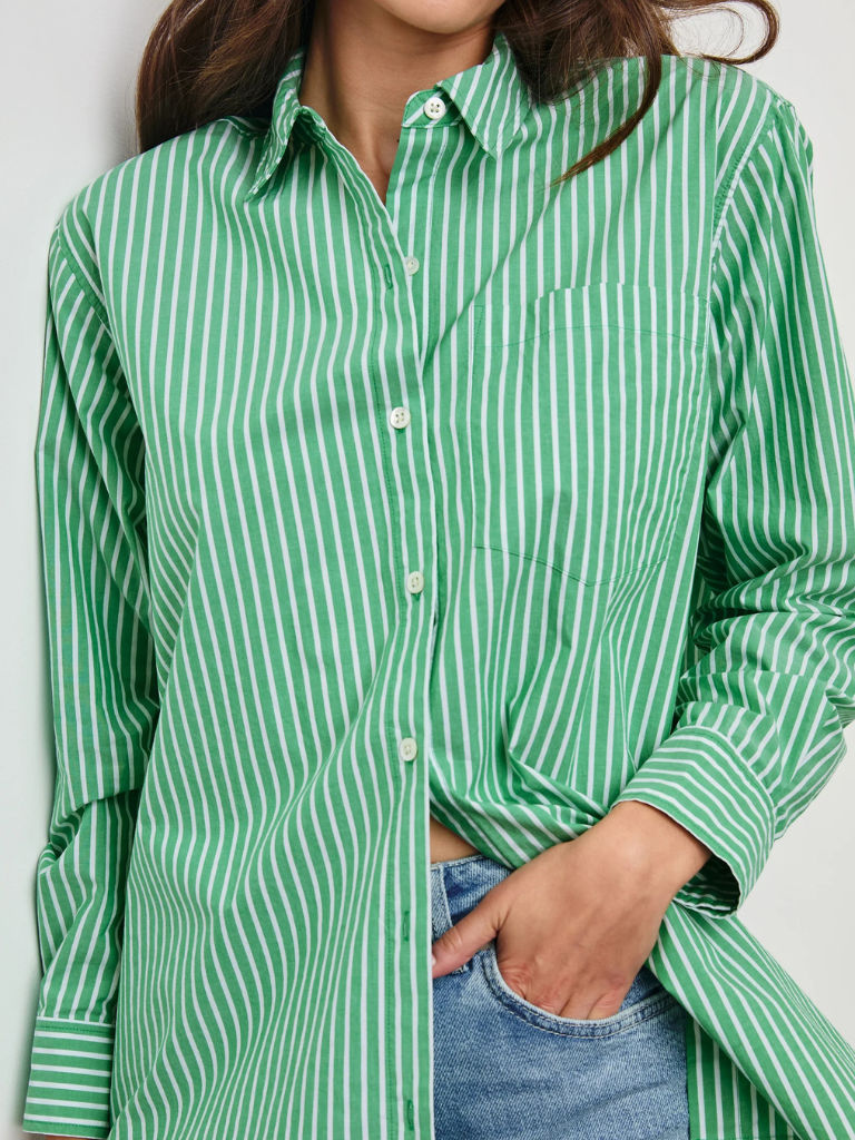 Elsa Button Down in Kelly White Stripe