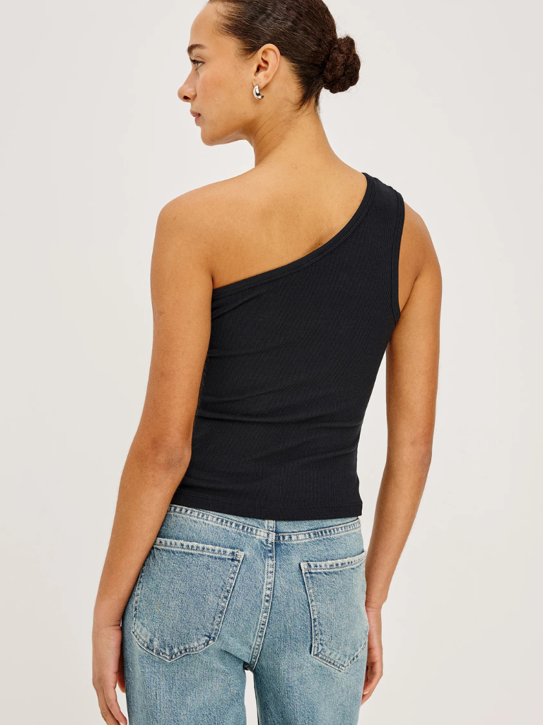Esti Ribbed One-Shoulder Top in Black