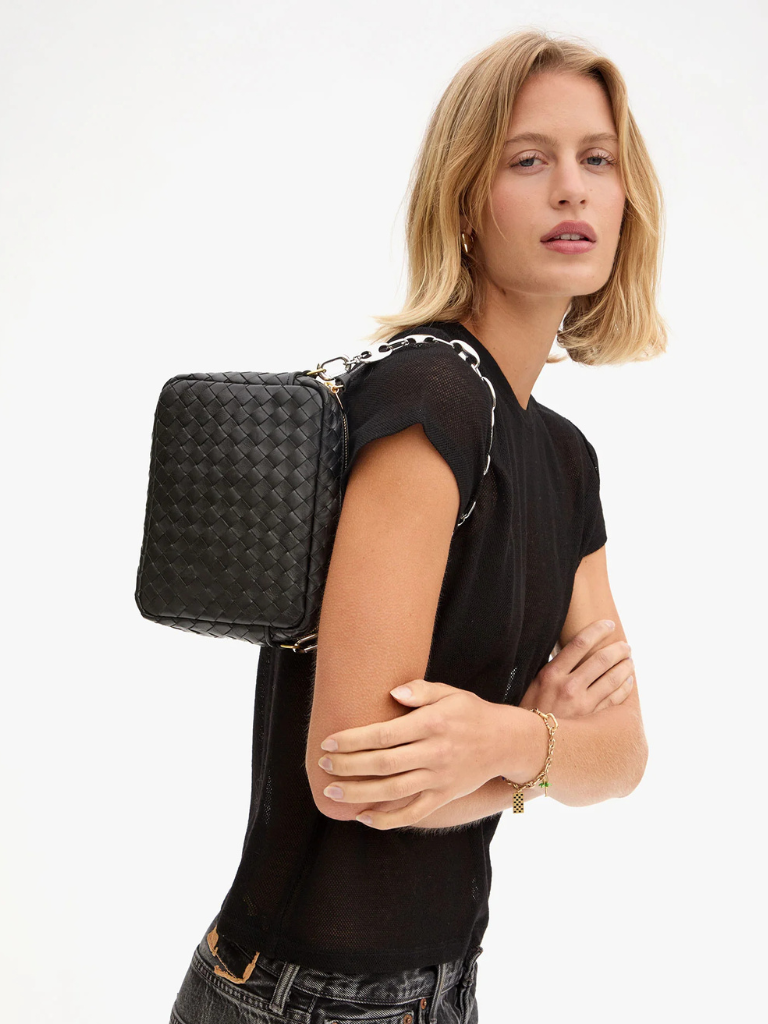 Midi Sac in Diagonal Woven Black