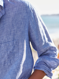 Eileen Classic Linen Button Down in Blue