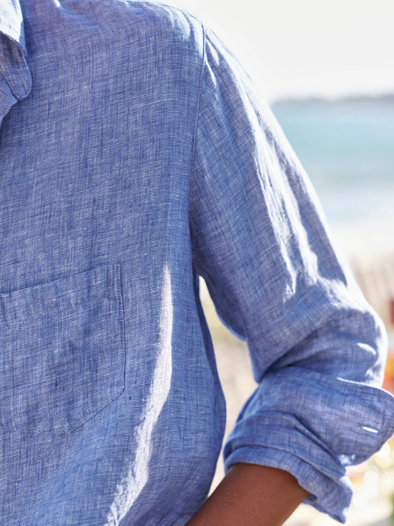 Eileen Classic Linen Button Down in Blue