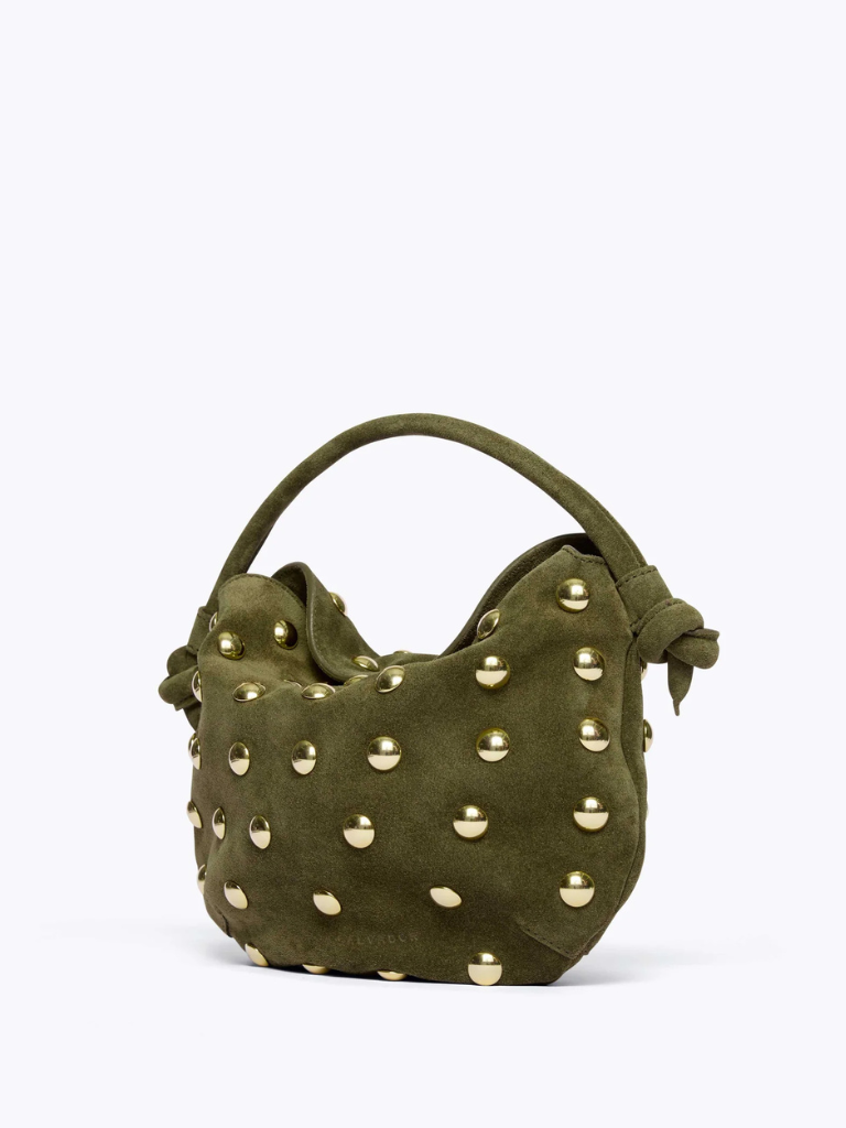 Elis Handbag in Olive Suede with Gold Studs