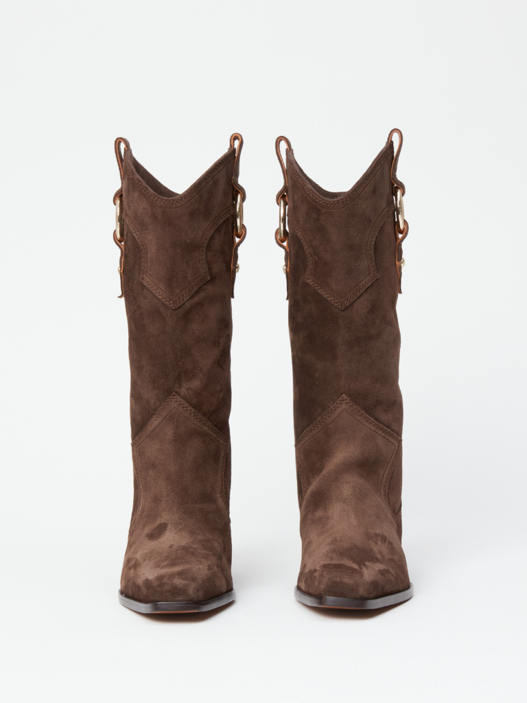 Joni Suede Cowboy Boots in Dark Espresso Suede