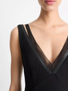 Chiffon and Faux-Leather Layered Slip Dress in Black