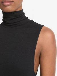 Side-Slit Sleeveless Turtleneck Dress in Black