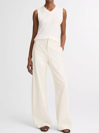 Pima Cotton-Blend High V-Neck Shell in White