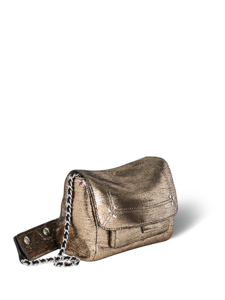 Jerome Dreyfuss Lulu S Shoulder Bag in Lamé Champagne Goatskin