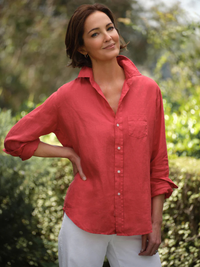 Eileen Button Down Lived in Linen in Hot Sauce