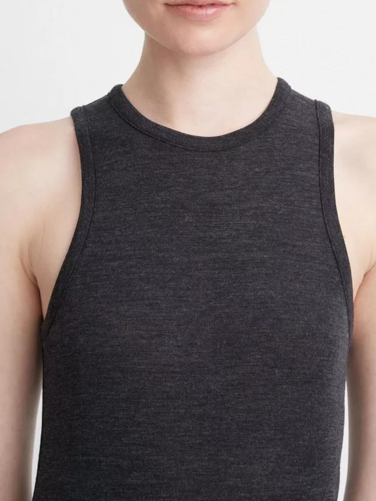 Wool High Neck Tank in Black