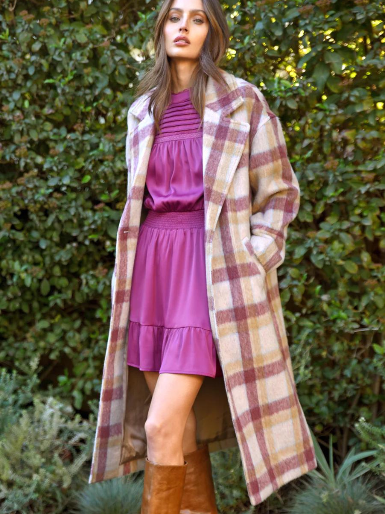 Bryce Plaid Coat in Berry
