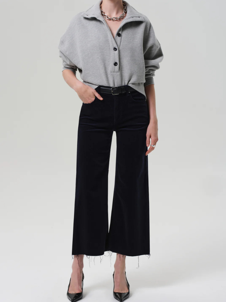 Lyra Wide Leg Crop Corduroy in Navy