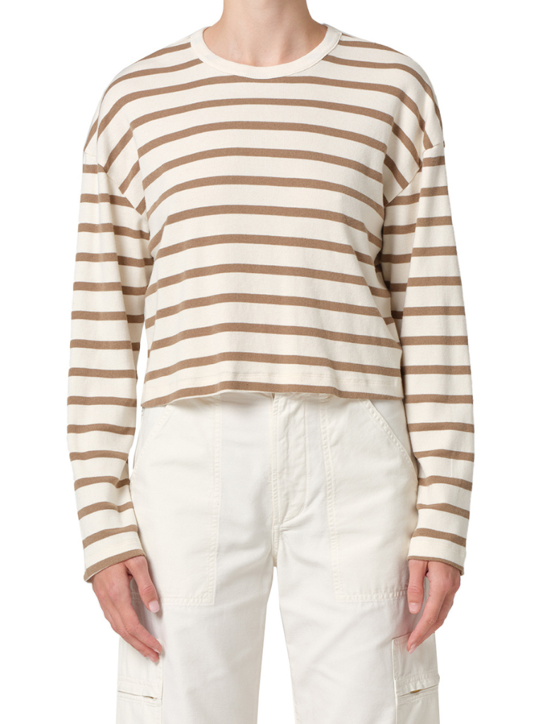 Sabine Cropped Long Sleeve In Ginger Stripe