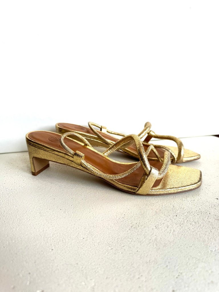 Thursday Heeled Sandal in Crinkle Gold