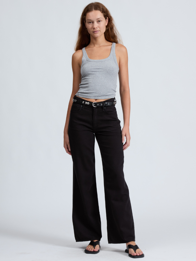 Essential Rib Wide String Tank In Heather Grey