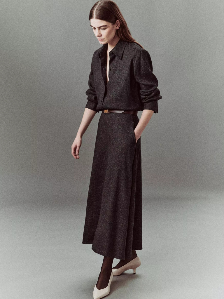 Italian Jaspe Full Skirt in Heather Grey