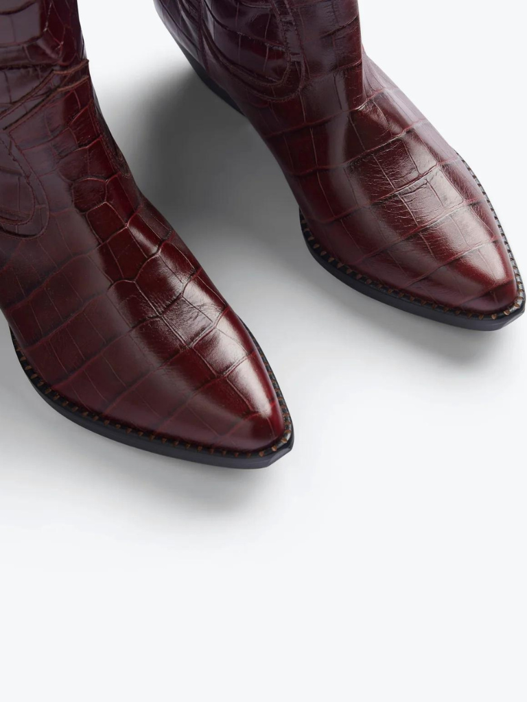 Hope Tall Boot in Cherry Embossed Croc Leather