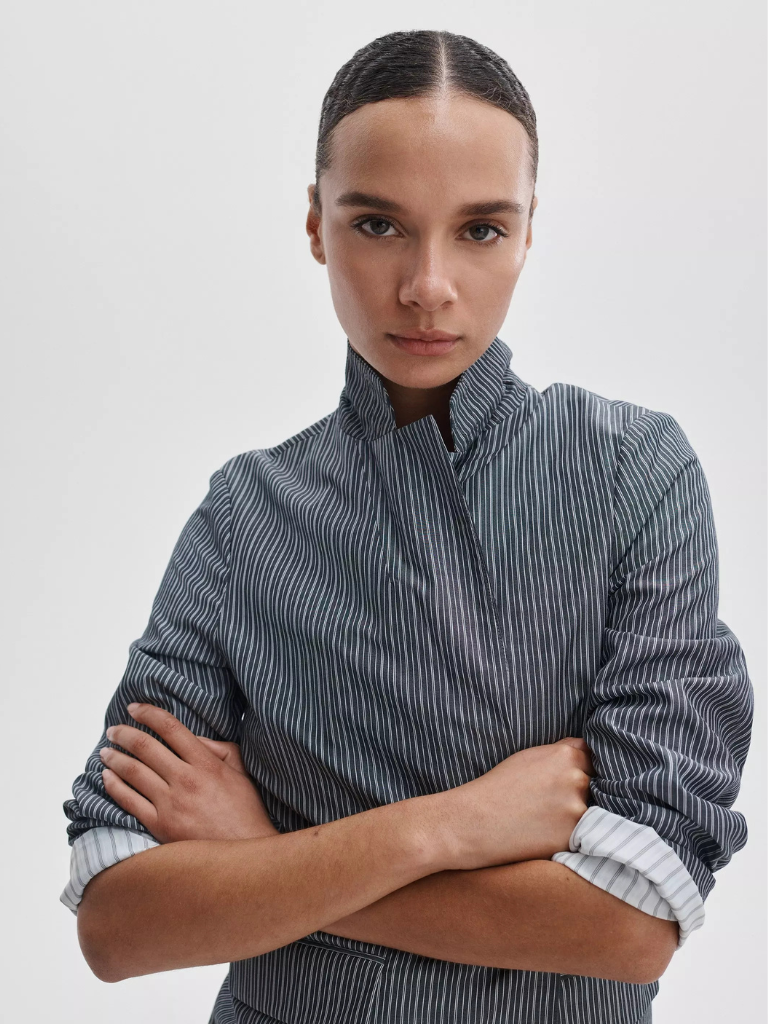 Jennie Striped Poplin Blazer in Salute Stripe