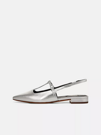 Iliana Metallic Leather Slingback Flat in Silver