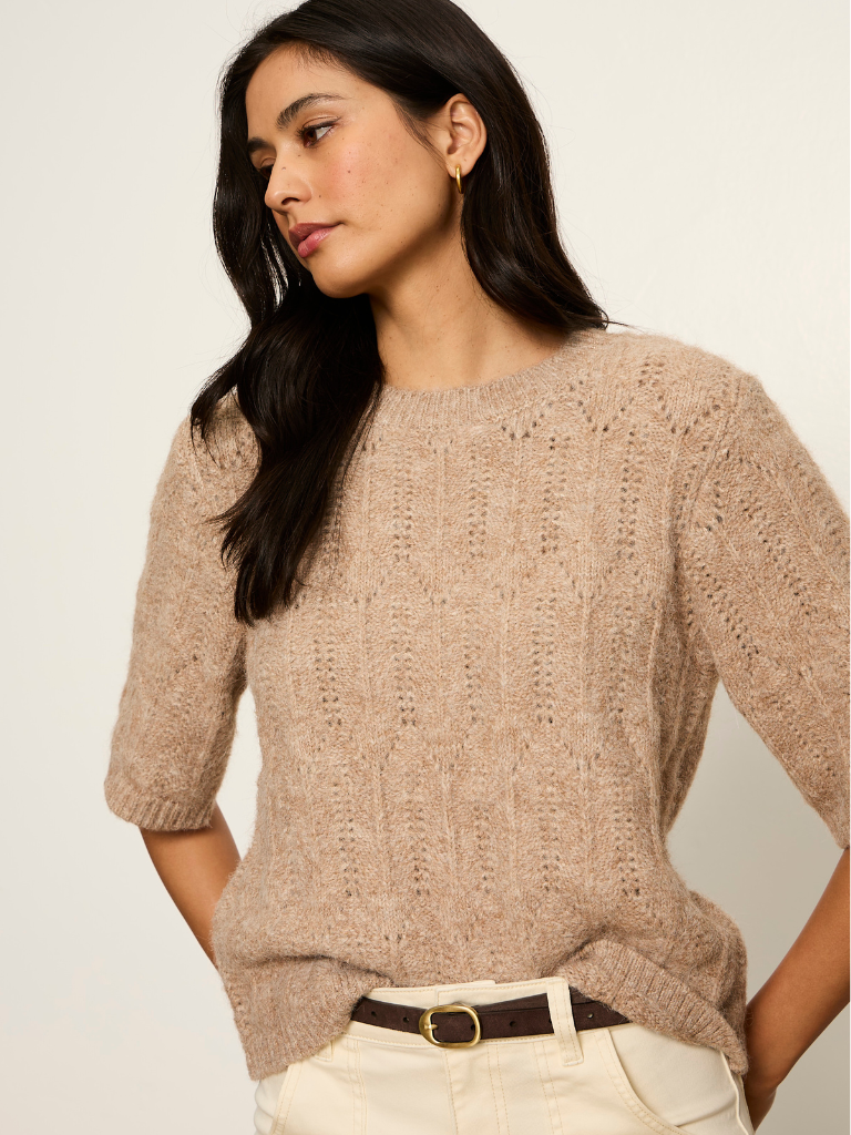 Pointelle Sweater Tee in Hazelnut