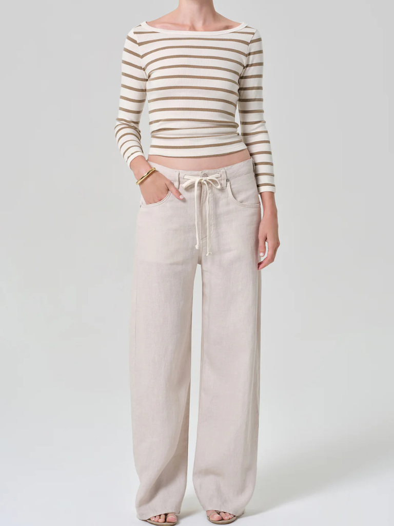 Brynn Drawstring Linen Trouser in Pale Stone