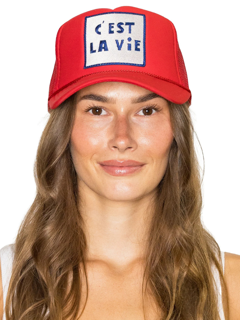 C'est La Vie Trucker Hat in Red