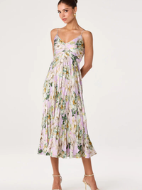 Maeve Pleated Midi Dress in Lavender Multi