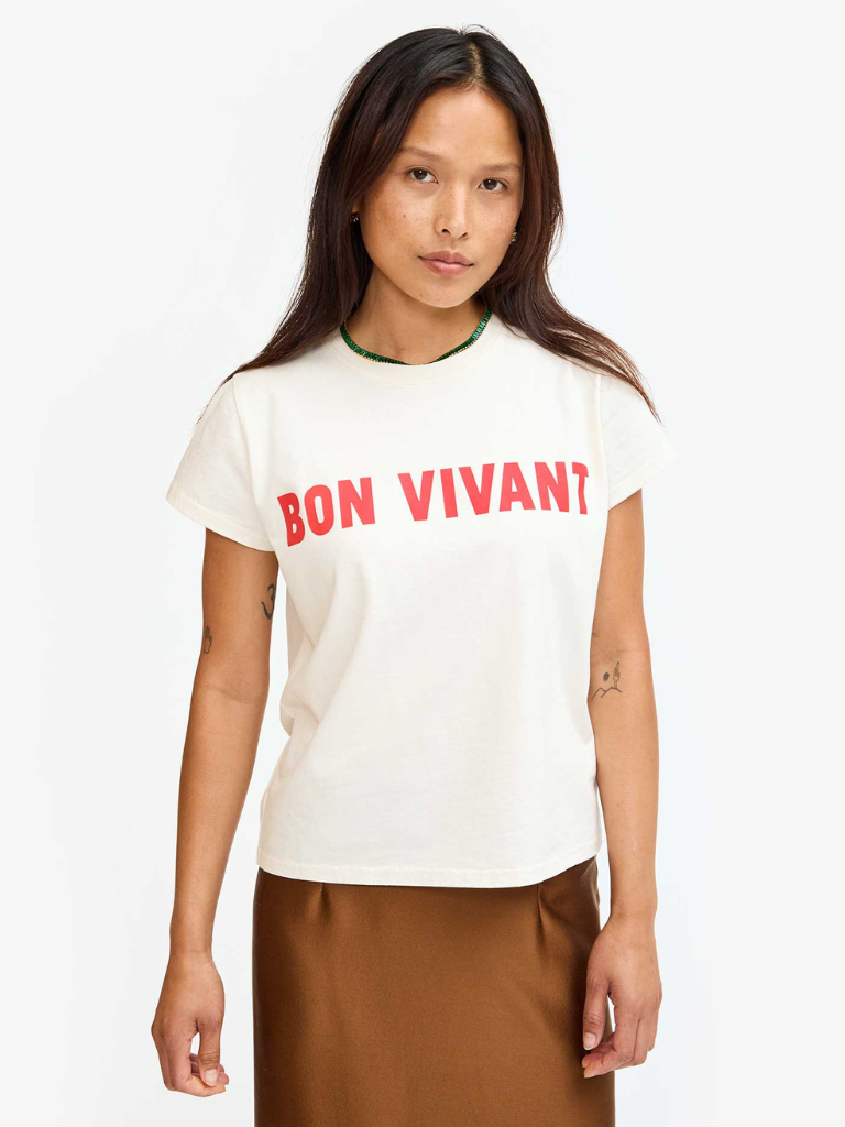 Bon Vivant Classic Tee in Cream w/Bright Poppy