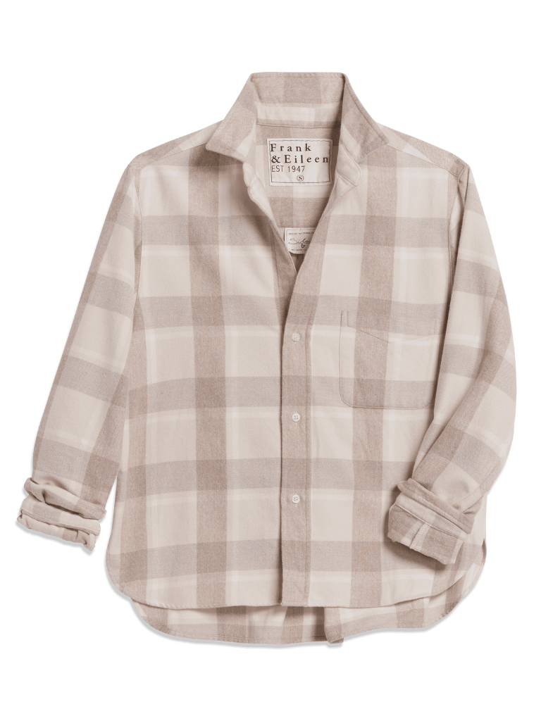 Silvio Button-Up Shirt in Cream, Camel Plaid