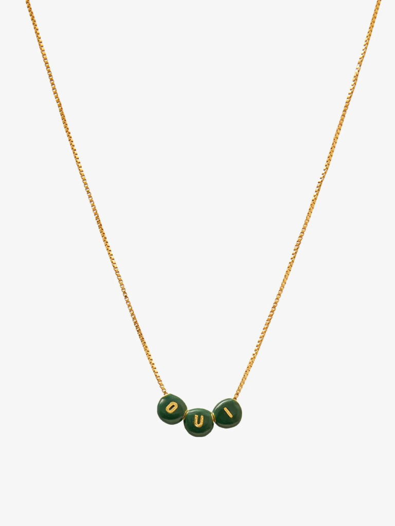 Letter Bead Necklace in Evergreen & Gold