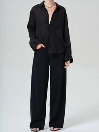 Brynn Drawstring Linen Trouser in Black