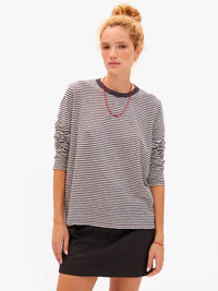 Long Sleeve Tee in Black/Cream Mini Stripe