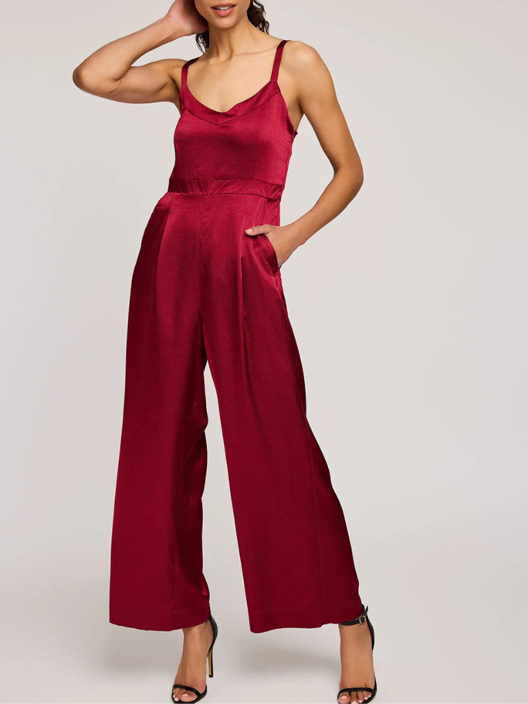 Irina Satin Jumpsuit in Crimson